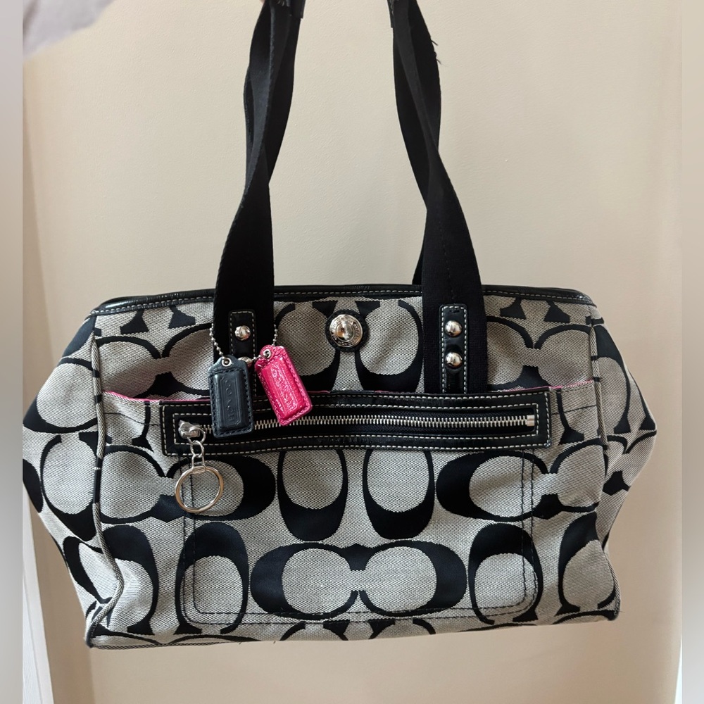 Coach Black and Gray Signature Daisy Tote Bag